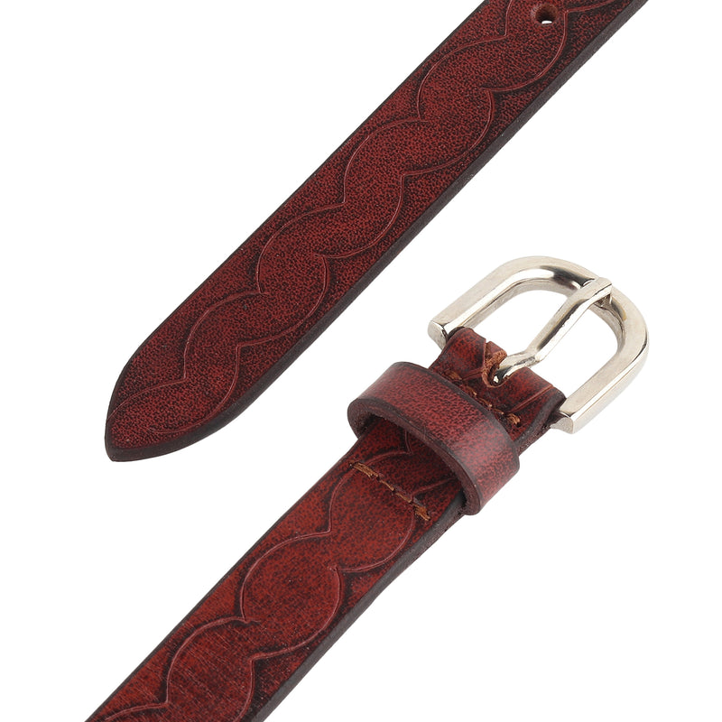 Women's Slim Leather Belt-Maroon