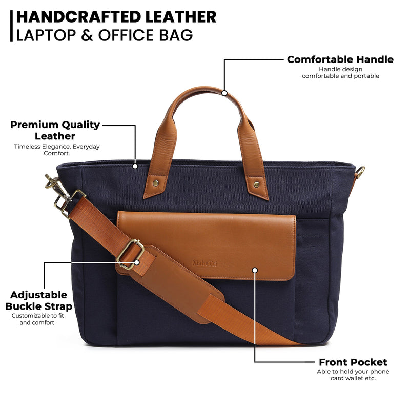 Voyager Canvas Leather Briefcase, Dark Blue