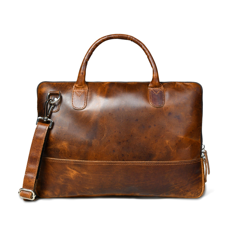 Modernist Leather Laptop Bag- Brown