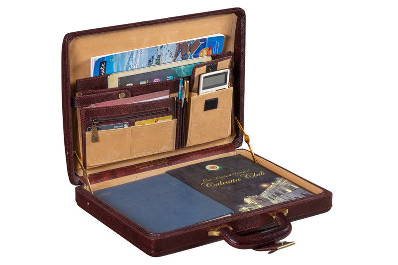 Executive Herren Leder Aktentasche Braun/Kirschrot