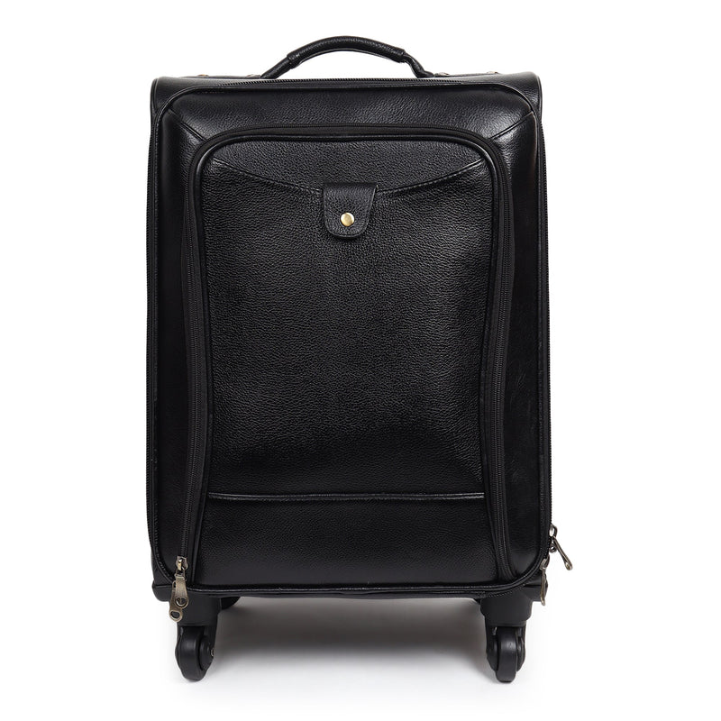 Timeless Black Leather Trolley Suitcase