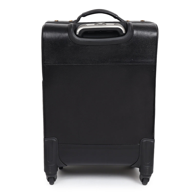 Timeless Black Leather Trolley Suitcase