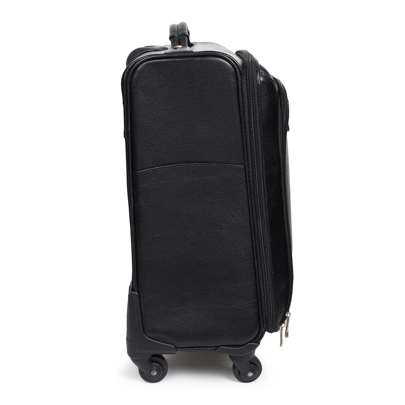 Timeless Black Leather Trolley Suitcase