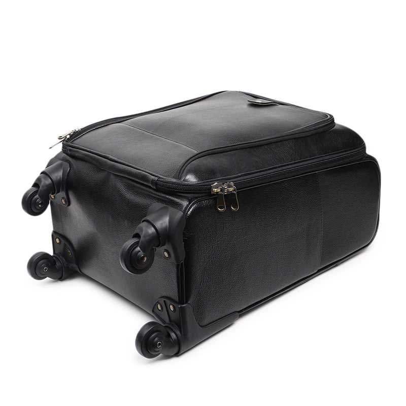 Timeless Black Leather Trolley Suitcase