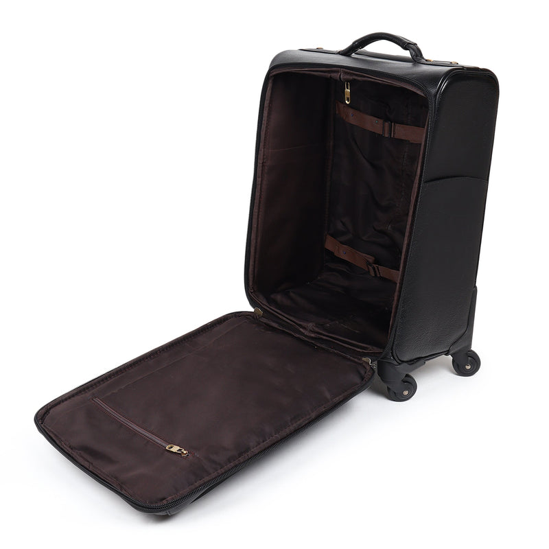 Timeless Black Leather Trolley Suitcase