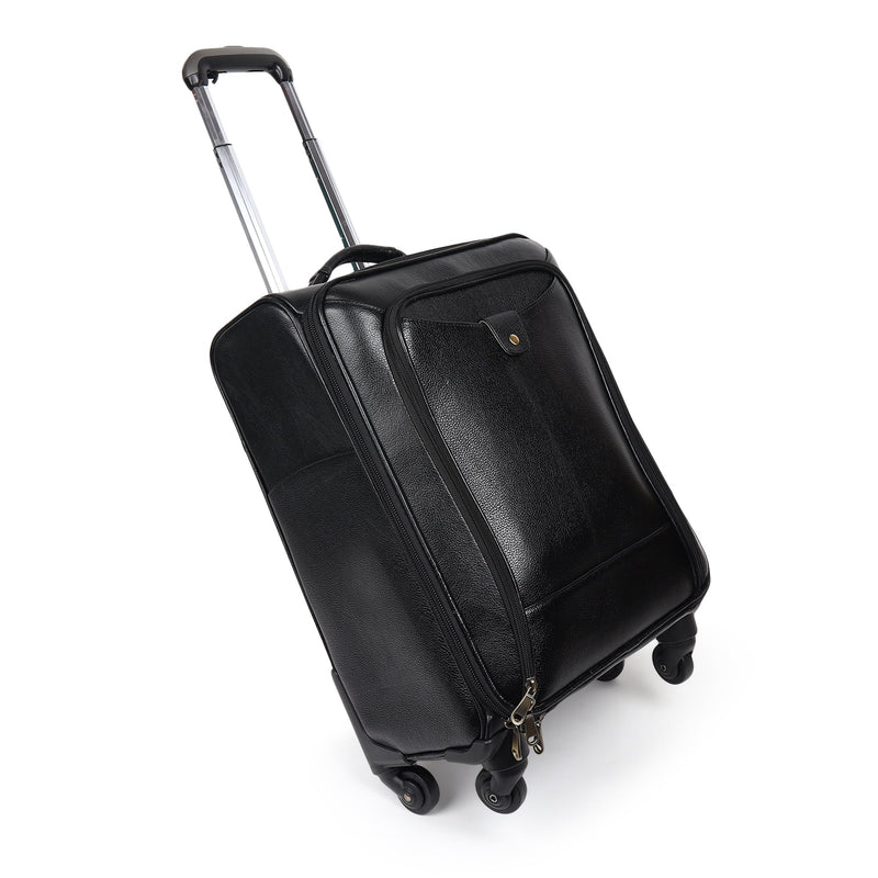 Timeless Black Leather Trolley Suitcase