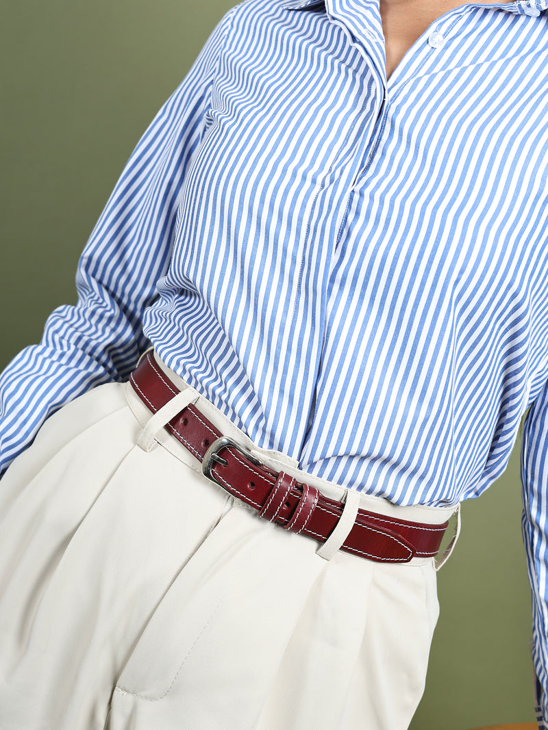 Women's Slim Leather Belt - Cherry Red