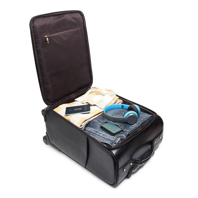 Timeless Black Leather Trolley Suitcase