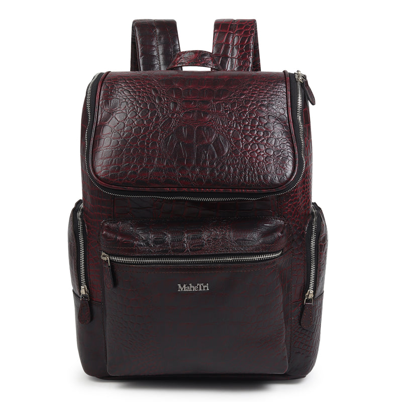 Regal Crocodile Texture Laptop Backpack, Pinkish Red