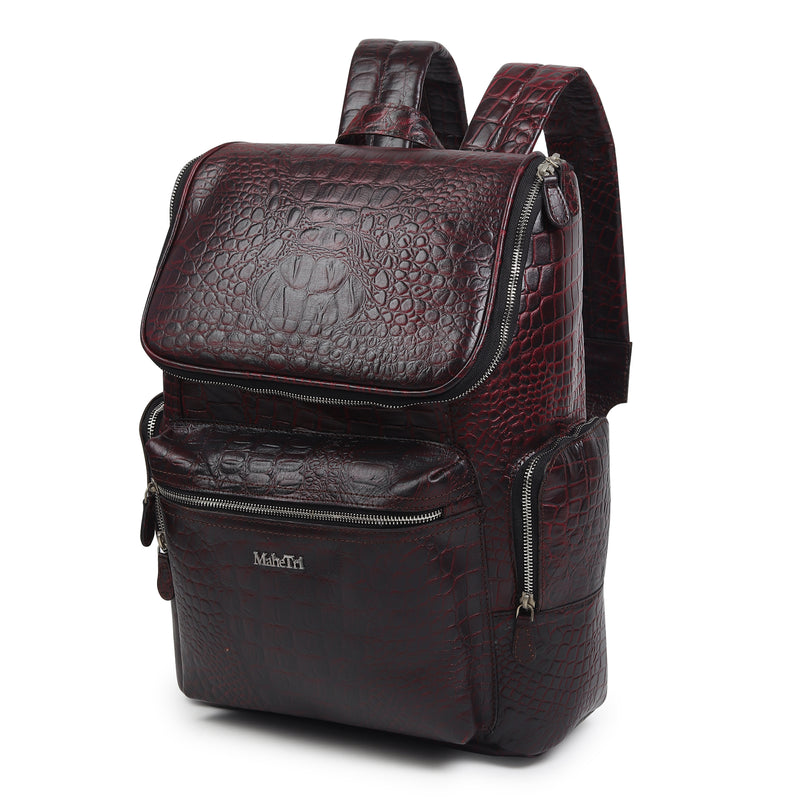 Regal Crocodile Texture Laptop Backpack, Pinkish Red