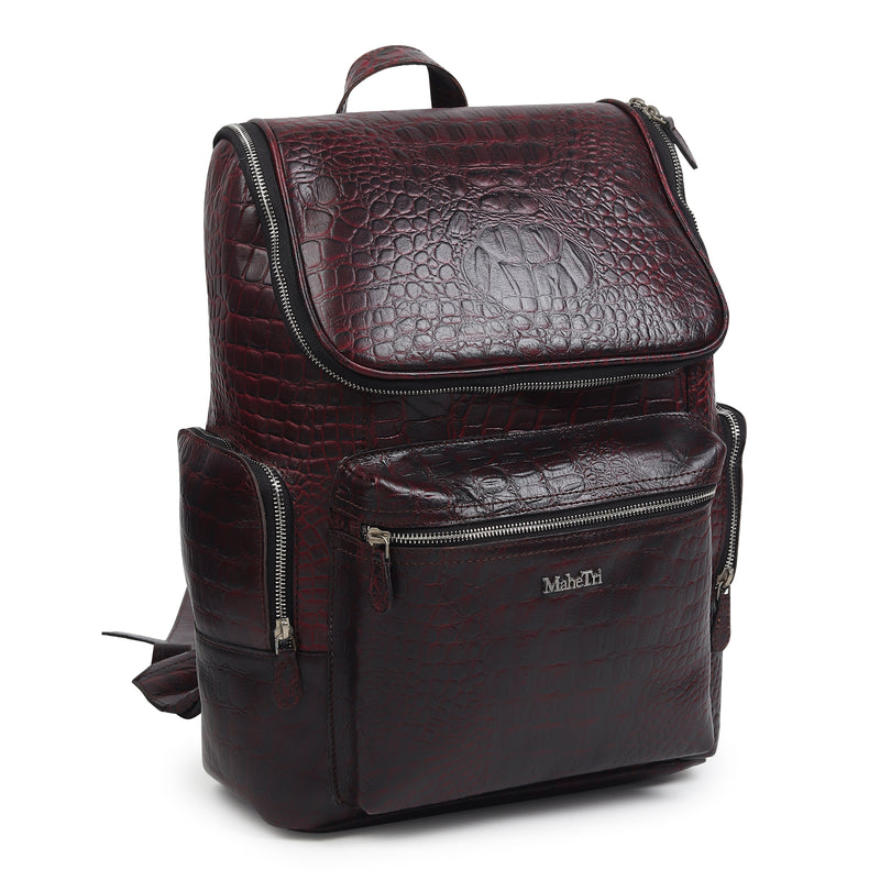 Regal Crocodile Texture Laptop Backpack, Pinkish Red
