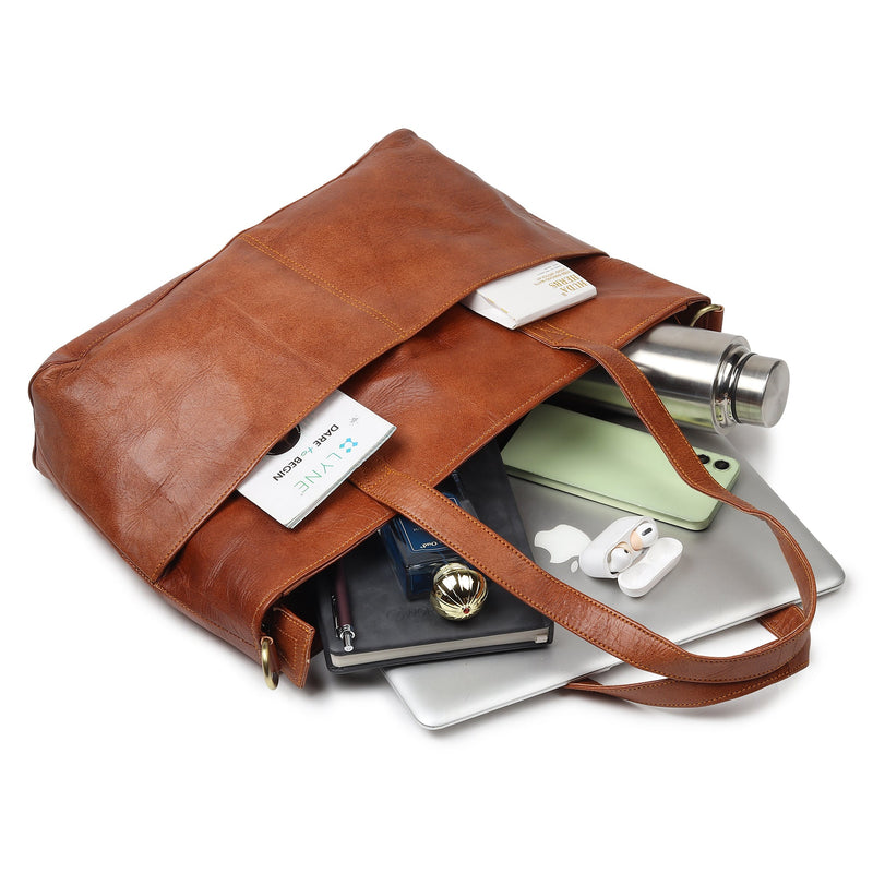 Daily Leather Market Tote - Brown