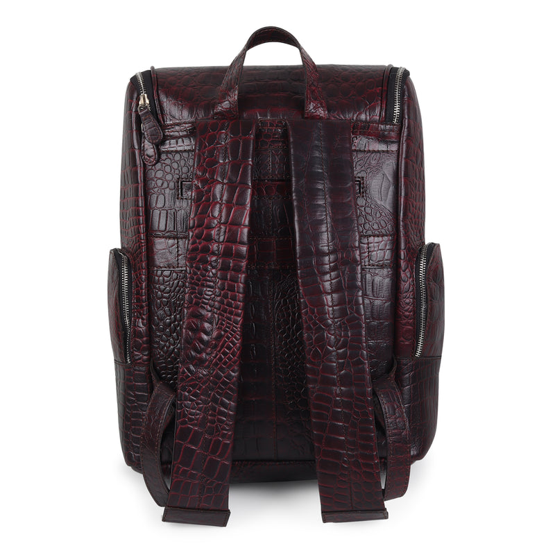 Regal Crocodile Texture Laptop Backpack, Pinkish Red